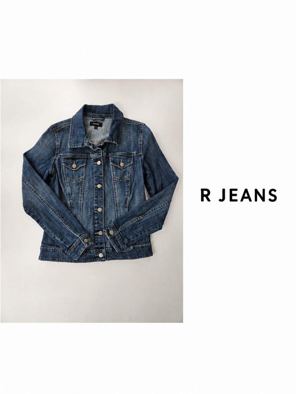 R Jeans Womenâs Stretch Denim Jean Jacket â Medium Wash â XS